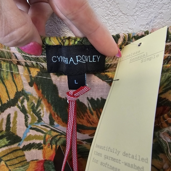 Cynthia Rowley Floral Ruffle Sleeve Linen Blend Crop Top Women's Size Large NWT - Picture 5 of 9